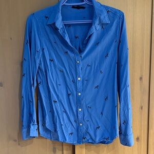 Jane and Delancey Blue Blouse with Black Boston Terrier Pattern